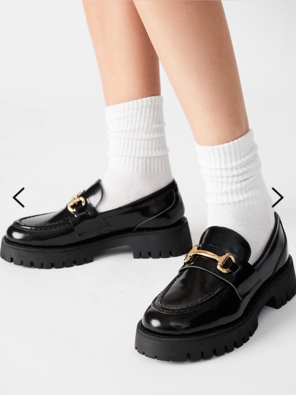 Steve Madden Black Patent Lug-Sole Loafers with Gold Bit